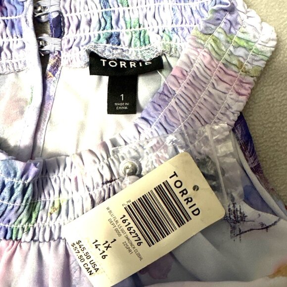 Torrid Floral Cold Shoulder Blouse 1X  Chiffon Pastel Purple Pink Green - Picture 3 of 5